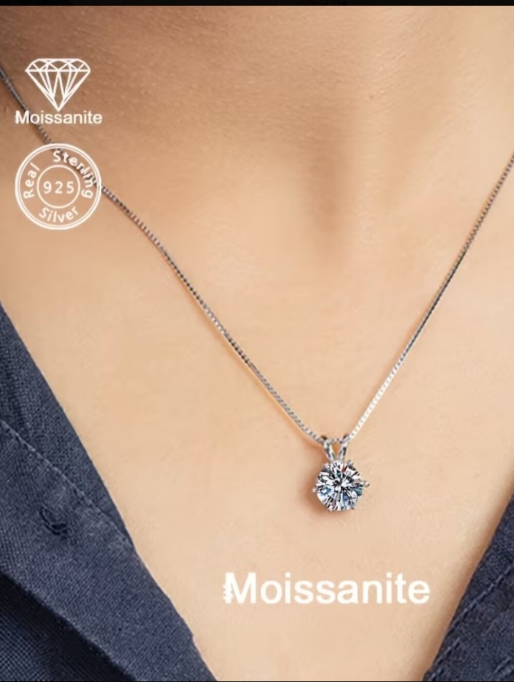 1 Carat Moissanite Sterling Silver Round Solitaire Pendant Necklace - White